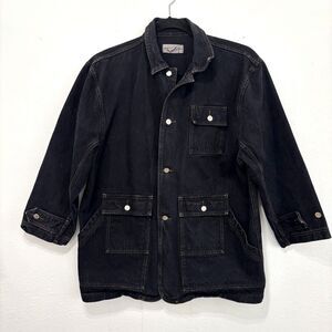 Jones Wear Mens Black Denim Barn Chore Coat Medium Trucker Vintage 90s Ranch